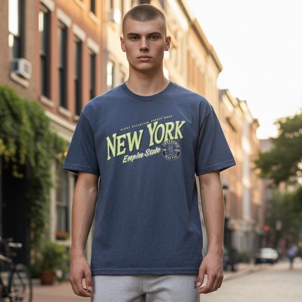 Gildan Medium New York Empire State Graphic Tee Gray Short Sleeve Heather Gray - Picture 4 of 8